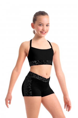 Black Kids' Bloch Abiana Animal Printed Mesh Racer Back Crop Tops | DUSVO95254