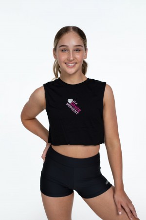 Black Kids' Bloch Flo Active Crop Muscle Tops | USNEJ11355