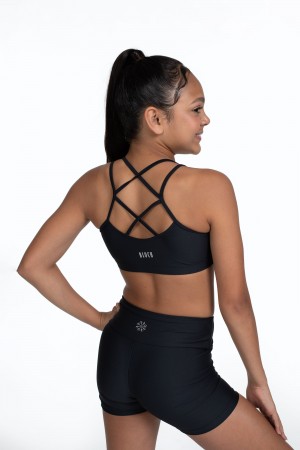 Black Kids' Bloch Flo Active Remi Criss Cross Back Bra Tops | SUSVO89513