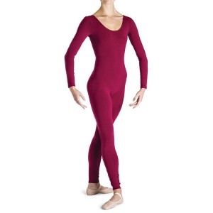 Burgundy Women's Bloch Eugene Long Sleeve Scoop Unitards | YUSGT85354