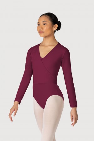 Burgundy Women's Bloch Overture Crossover Long Sleeve Wrap Tops | UUSTG73897