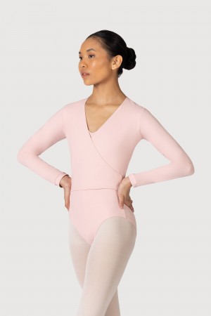 Candy Pink Women's Bloch Overture Crossover Long Sleeve Wrap Tops | SUSVO88685