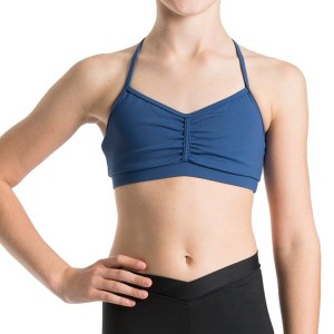 Dark Blue Kids' Bloch Bunga Gathered Racer Crop Tops | USQCS20086