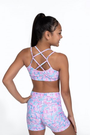 Geo Cubes Kids' Bloch Flo Active Remi Criss Cross Back Bra Tops | USJVR50537