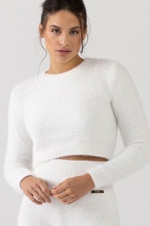 Ivory Women's Bloch Popcorn Stitch Long Sleeve Knitwear | USZDE24133