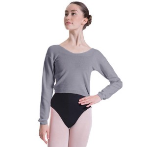 Light Grey Marle Women's Bloch Overt Cropped Long Sleeve Sweater Tops | AUSDF35169