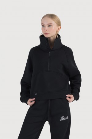 Midnight Women's Bloch Off-Duty Cropped Terry Zip Sweat Tops | SUSVO12216