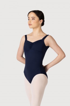 Navy Kids' Bloch Microlux™ Gayleena Empire Gathered Front Wide Strap Leotards | ZUSMJ60495