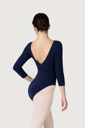 Navy Women's Bloch Page Gathered ¾ Sleeve Leotards | USEGJ73101