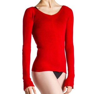 Red Women's Bloch Kara Long Sleeve V Tops | USXBR25958