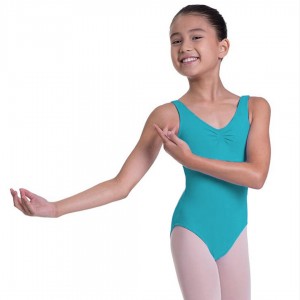 Teal Kids' Bloch Overture Odetta Sleeveless Pleat Leotards | XUSGW27114