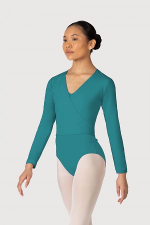 Teal Women's Bloch Overture Crossover Long Sleeve Wrap Tops | USCVG92965