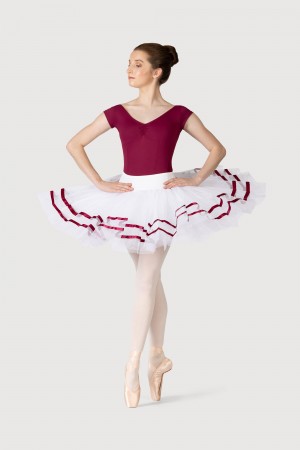 White/Burgundy Women's Bloch Nadia Ribbon ½ Tutu Skirts | USNZX28132