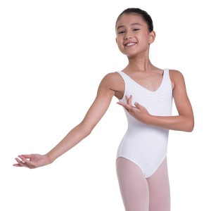 White Kids' Bloch Overture Odetta Sleeveless Pleat Leotards | EUSHC78054