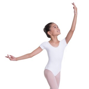 White Kids' Bloch Overture Olisia Short Sleeve Leotards | USEGJ71399