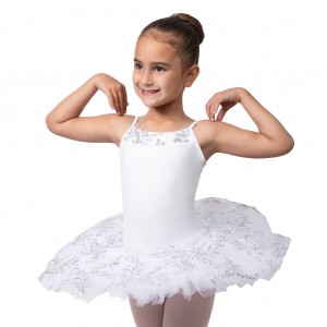 White Kids' Bloch Perlaida' Sequin Overlay Tutu Leotards | LUSTR87025