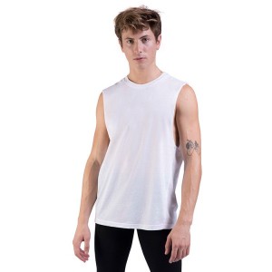 White Men's Bloch Harris Relaxed Drop Arm Muscle Tops | YUSGT80774