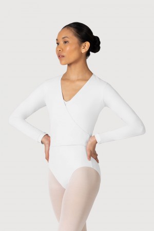 White Women's Bloch Overture Crossover Long Sleeve Wrap Tops | USEGJ50643