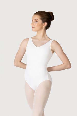 White Women's Bloch Overture Odetta Sleeveless Pleat Leotards | UUSTG89605