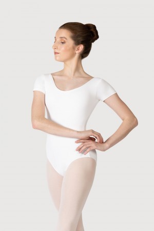 White Women's Bloch Overture Olisia Short Sleeve Leotards | USXBR38130