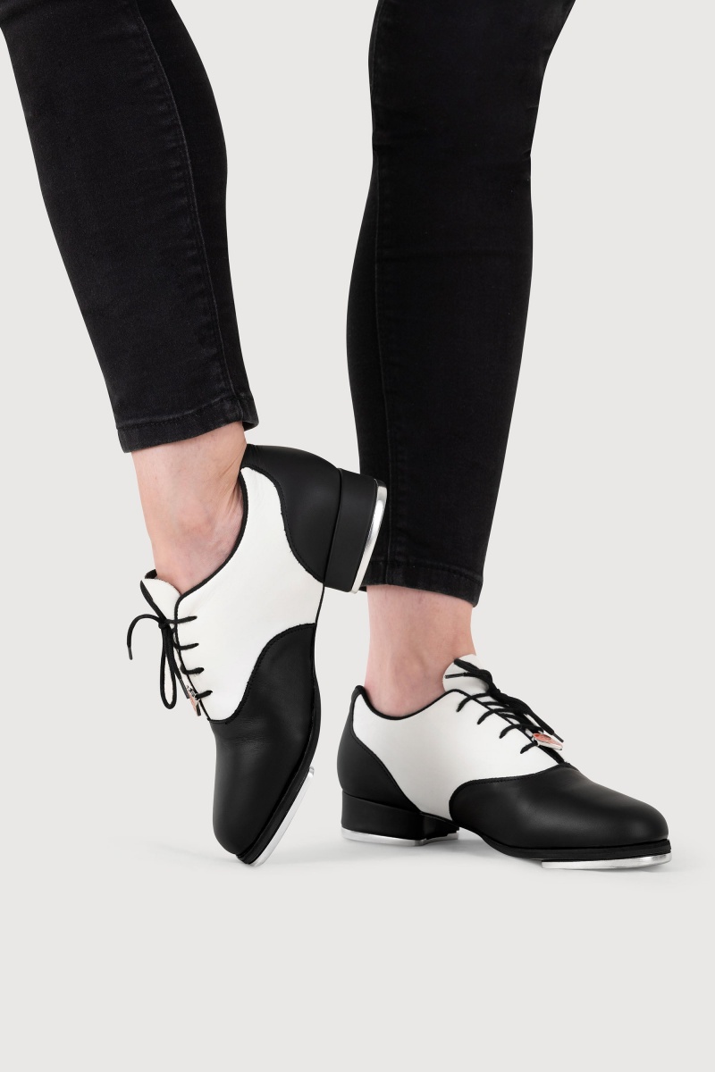 Black/White Women's Bloch Chloé & Maud Lace Up Tap & Stage Shoes | GUSUC73599