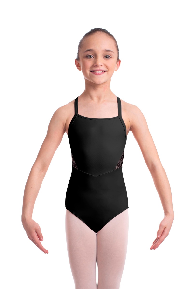 Black Kids' Bloch Becki Animal Printed Mesh Camisole Leotards | MUSFT24230