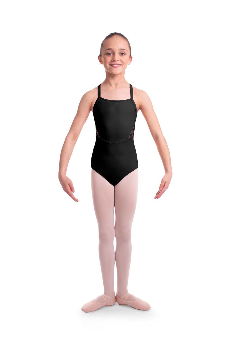 Black Kids' Bloch Becki Animal Printed Mesh Camisole Leotards | MUSFT24230