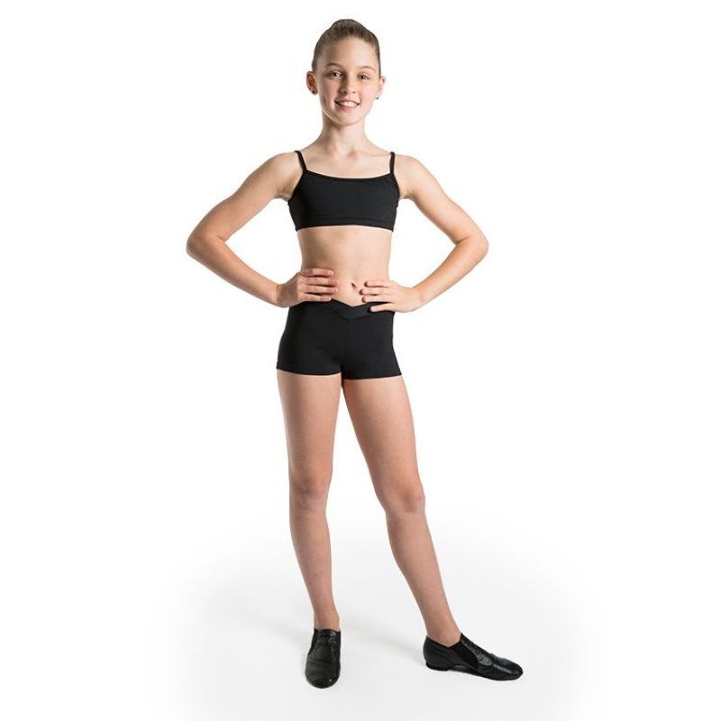 Black Kids' Bloch Dielle Straight Front Crop Tops | USQAV75377