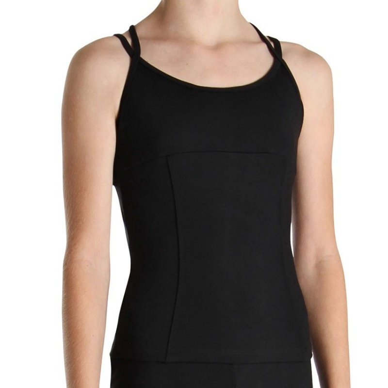 Black Kids' Bloch Double Cross Cami Tops | USCIF35245