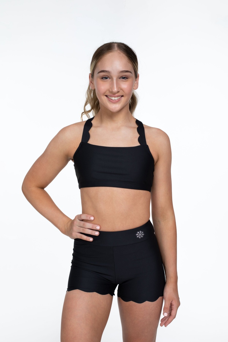 Black Kids' Bloch Flo Active Megan Scalloped Edge Bra Tops | USXBR26520