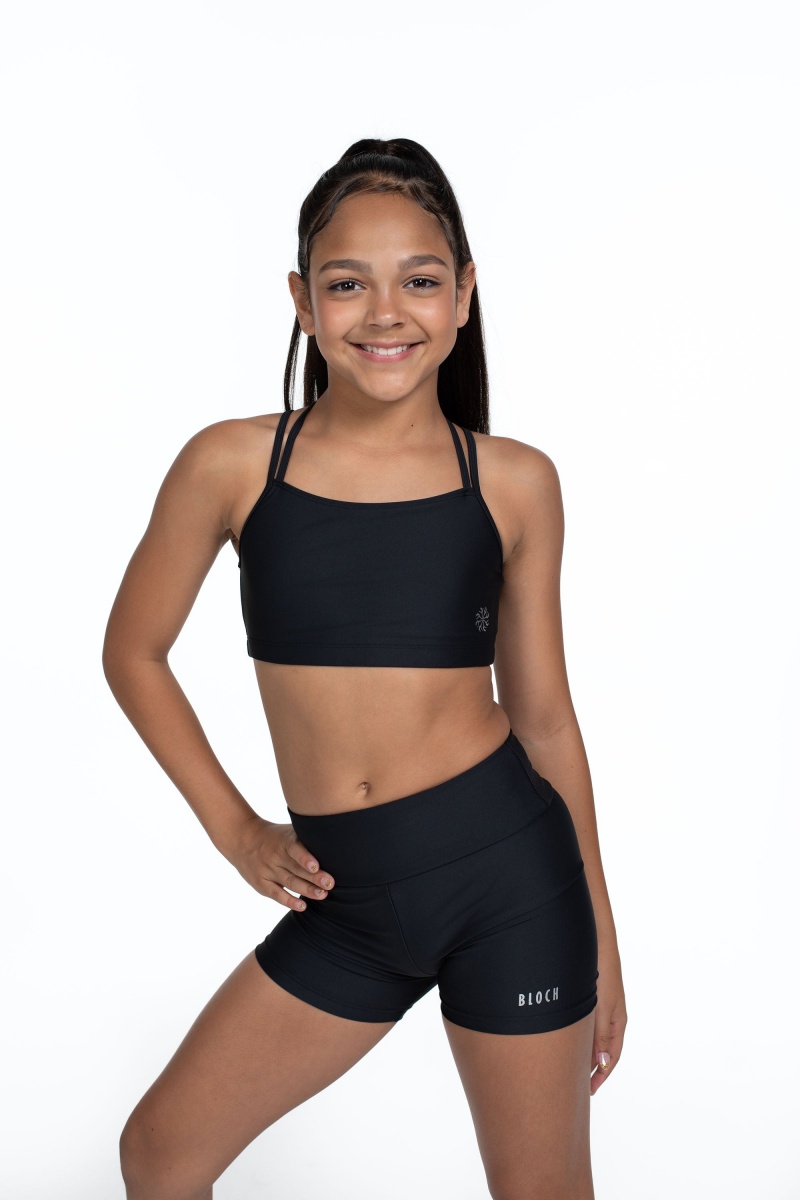 Black Kids' Bloch Flo Active Remi Criss Cross Back Bra Tops | SUSVO89513