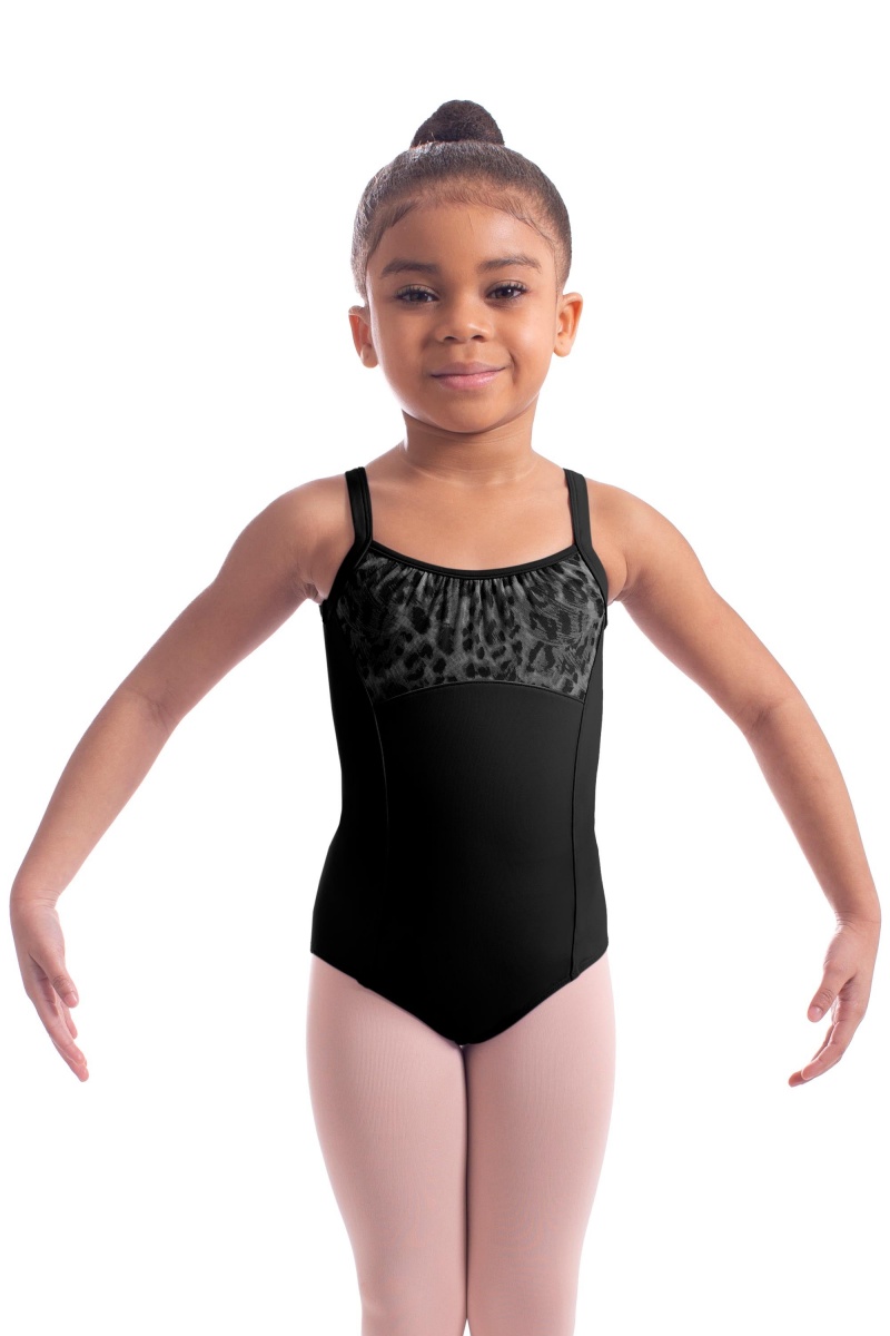 Black Kids' Bloch Kathrin Animal Printed Mesh Camisole Leotards | EUSVG59947