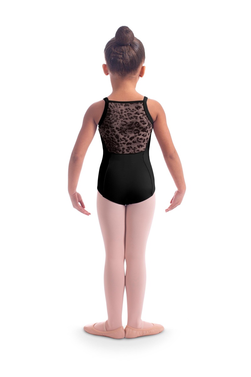 Black Kids' Bloch Kathrin Animal Printed Mesh Camisole Leotards | EUSVG59947