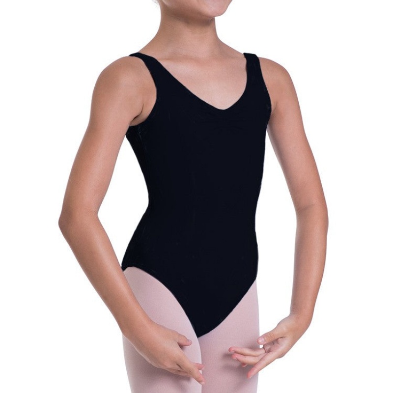 Black Kids' Bloch Overture Odetta Sleeveless Pleat Leotards | FUSHY56129