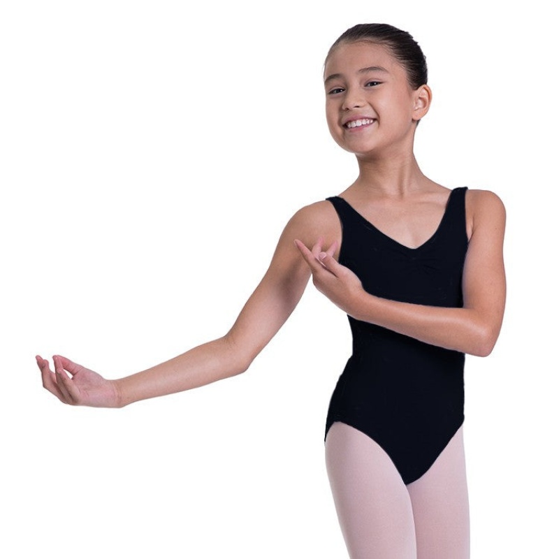 Black Kids\' Bloch Overture Odetta Sleeveless Pleat Leotards | FUSHY56129