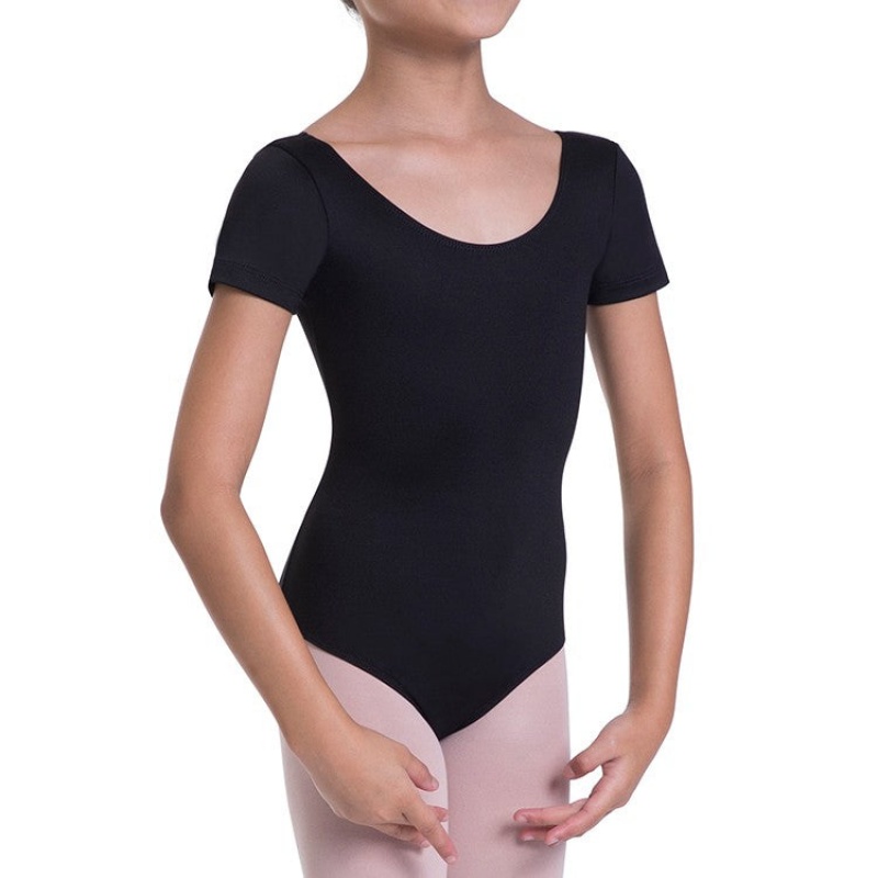 Black Kids' Bloch Overture Olisia Short Sleeve Leotards | USJVR24195