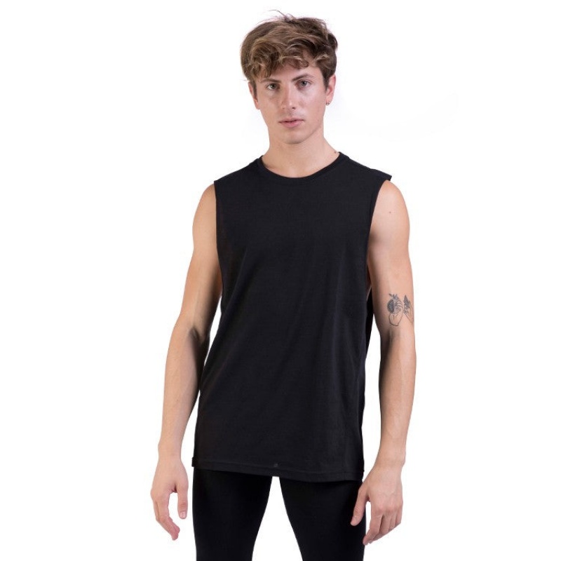 Black Men\'s Bloch Harris Relaxed Drop Arm Muscle Tops | QUSWA29057