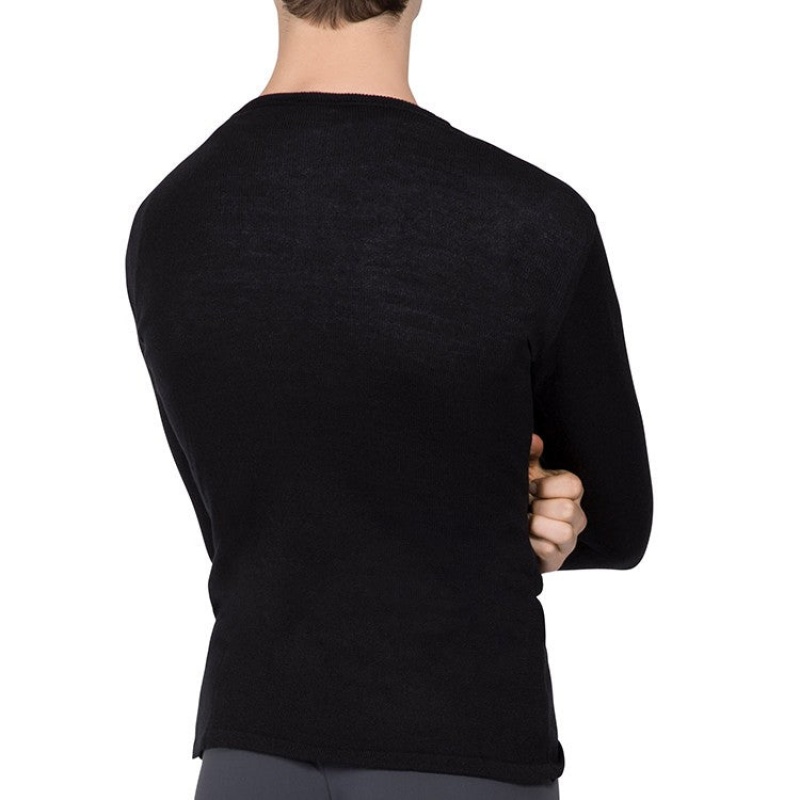 Black Men's Bloch Vancouver V Neck Long Sleeve Knitted Tops | USJKU78352