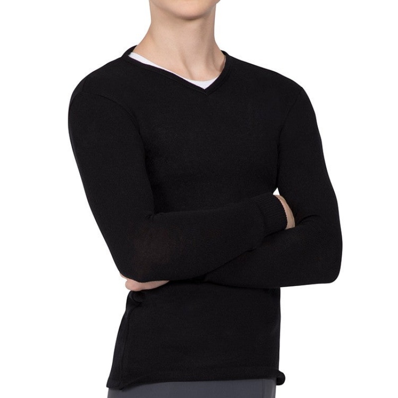 Black Men's Bloch Vancouver V Neck Long Sleeve Knitted Tops | USJKU78352