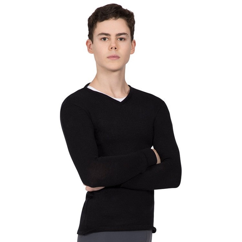 Black Men\'s Bloch Vancouver V Neck Long Sleeve Knitted Tops | USJKU78352