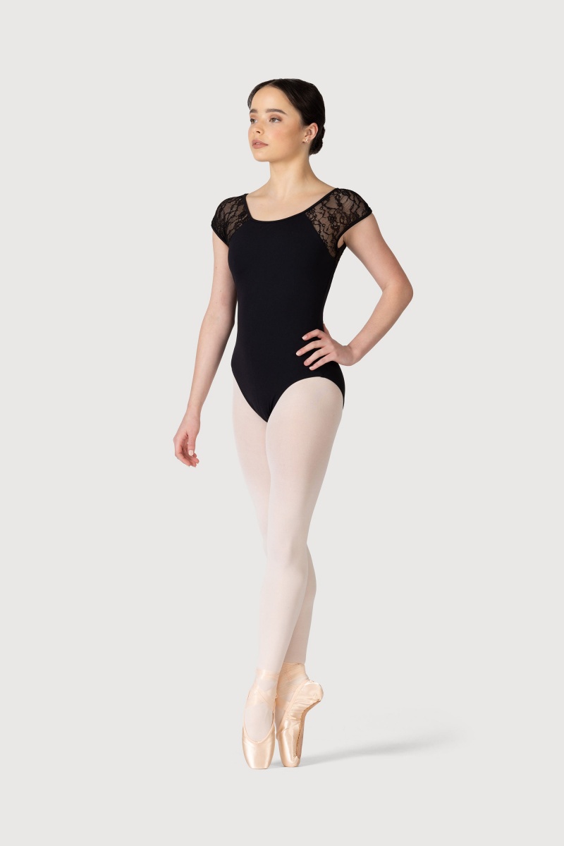 Black Women's Bloch Chiwa Lace Button Leotards | AUSDF20855