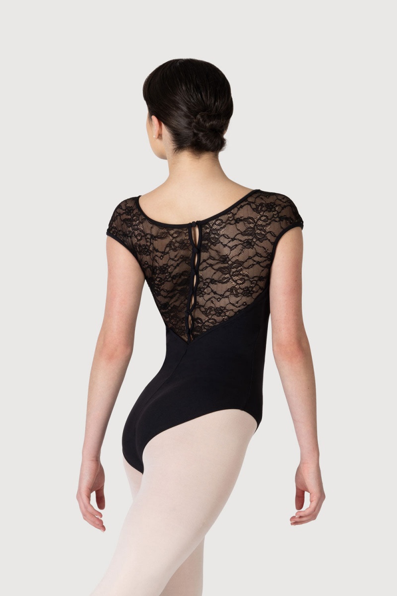 Black Women\'s Bloch Chiwa Lace Button Leotards | AUSDF20855