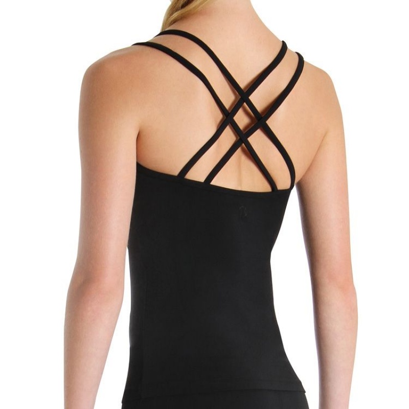 Black Women's Bloch Double Cross Cami Tops | USEAH84561