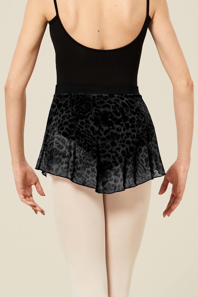 Black Women's Bloch Janise Animal Printed Mesh Skirts | SUSVO80855