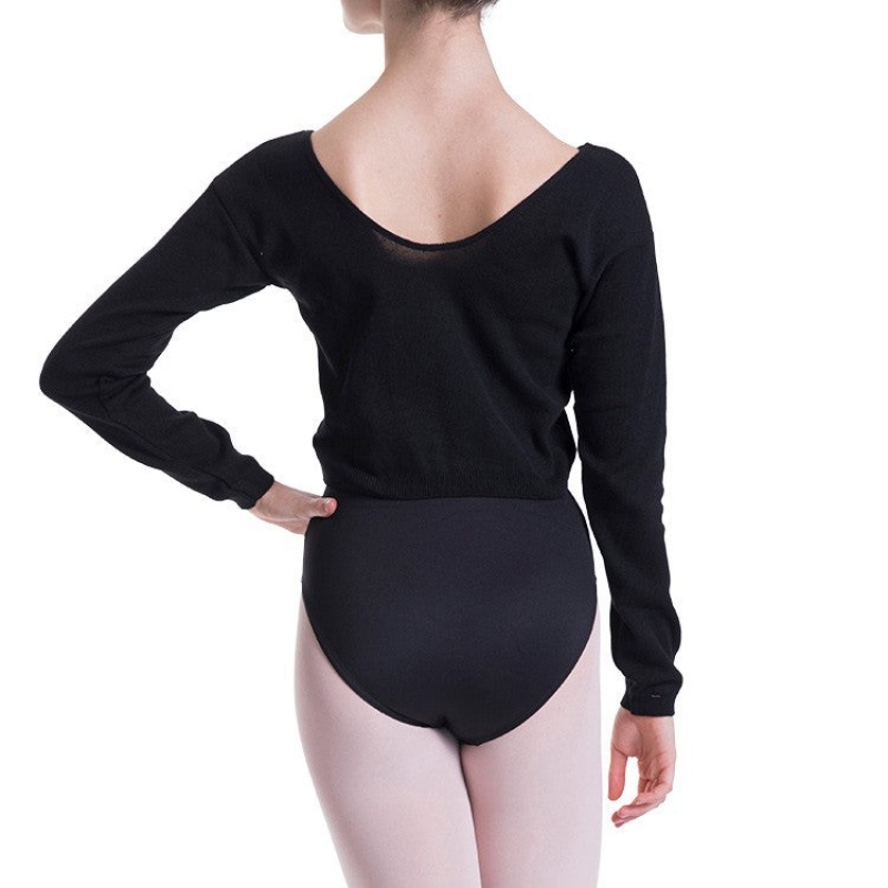 Black Women's Bloch Overt Cropped Long Sleeve Sweater Tops | BUSSD62044