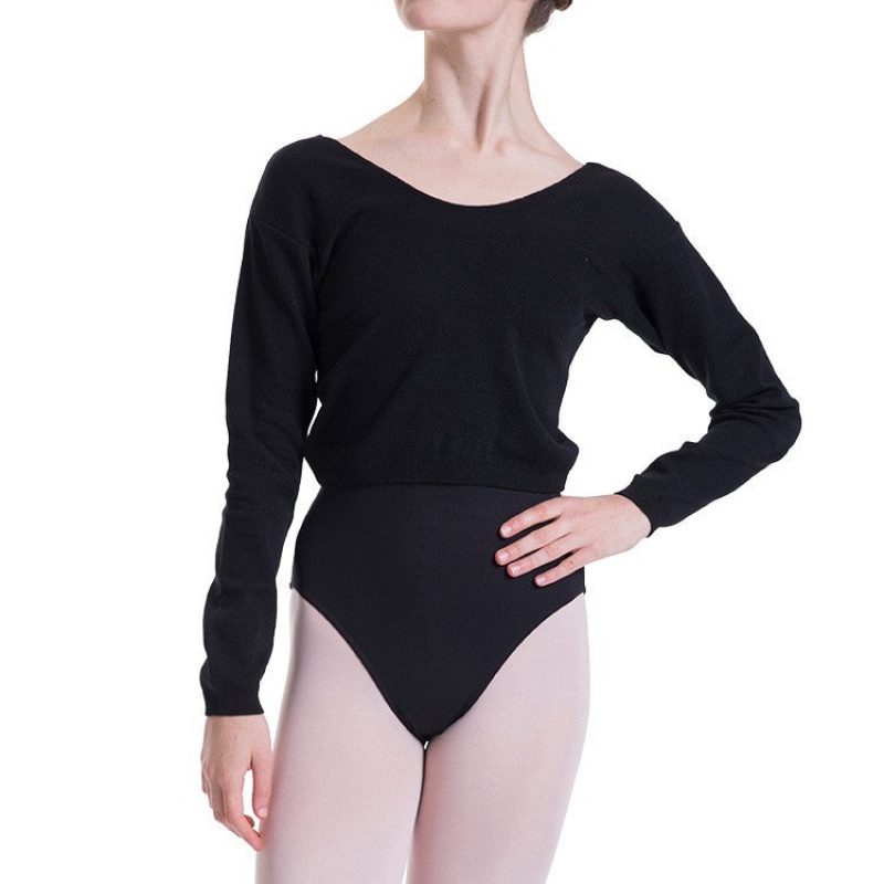 Black Women's Bloch Overt Cropped Long Sleeve Sweater Tops | BUSSD62044