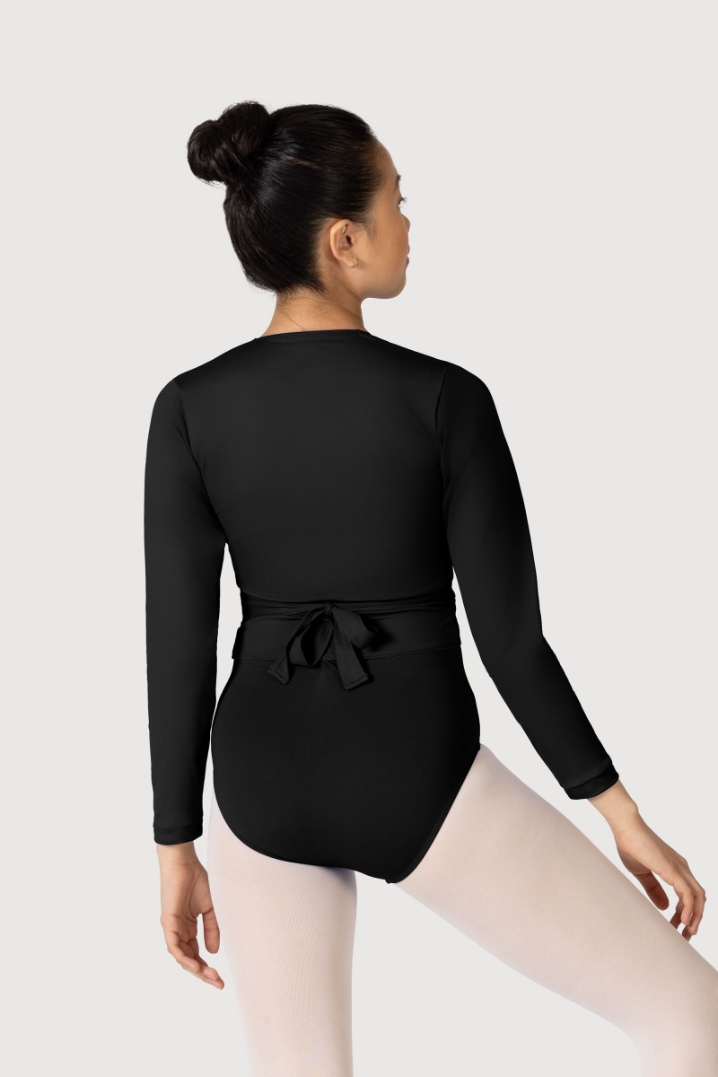 Black Women's Bloch Overture Crossover Long Sleeve Wrap Tops | USDYB37786