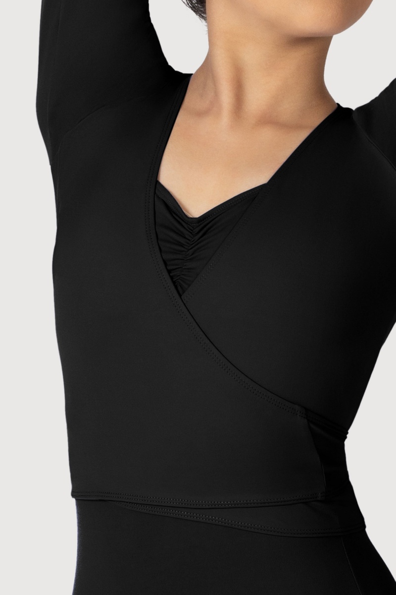 Black Women's Bloch Overture Crossover Long Sleeve Wrap Tops | USDYB37786