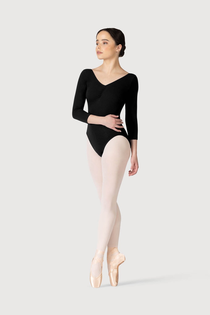 Black Women's Bloch Page Gathered ¾ Sleeve Leotards | BUSSO16631