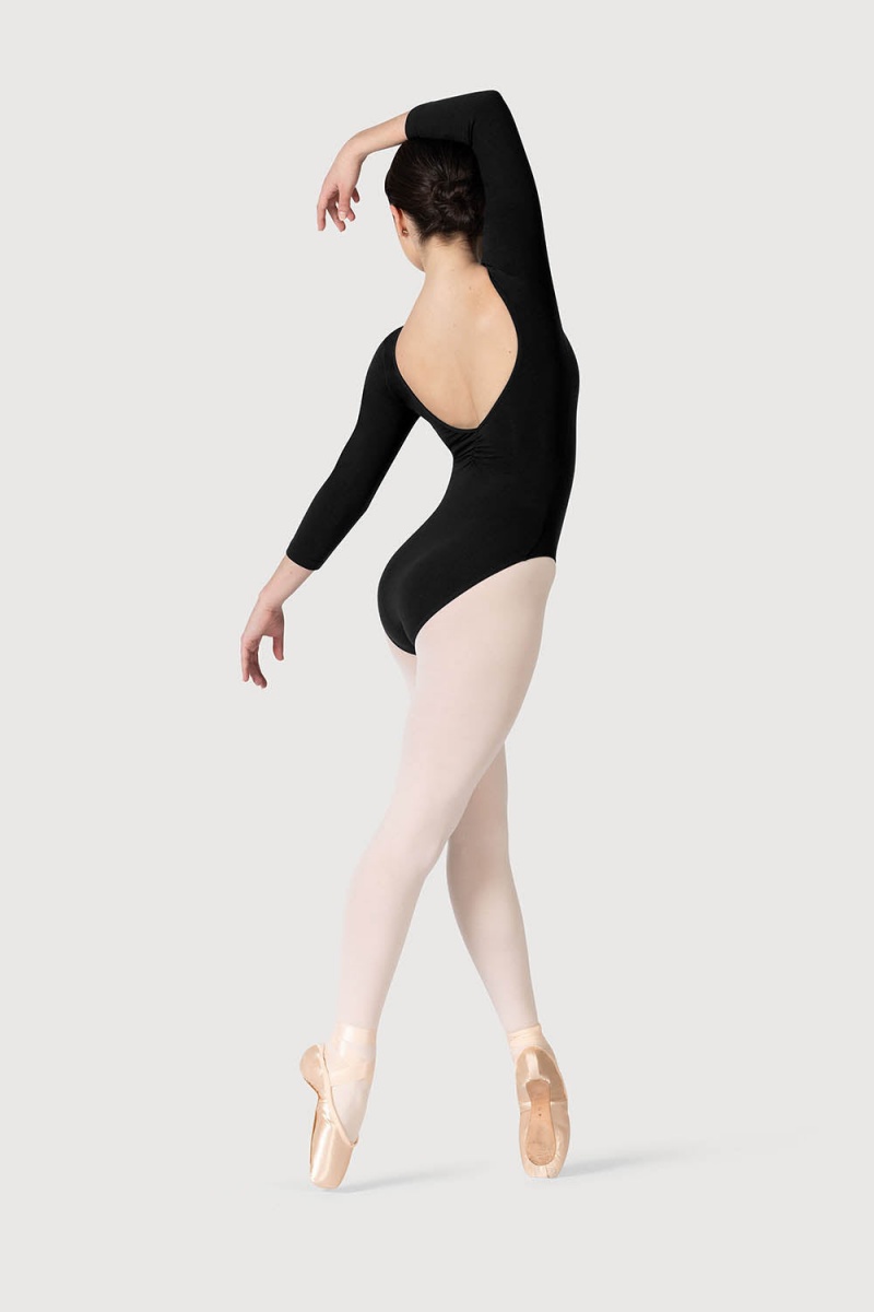 Black Women's Bloch Page Gathered ¾ Sleeve Leotards | BUSSO16631